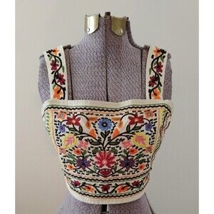 Embroidered Cropped Halter Top Sleeveless Earthy Boho Festival Hippie EUC sz S